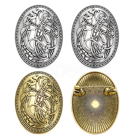 4Pcs 2 Colors Viking Oval with Symbol Alloy Lapel Pins for Backpack Clothes JEWB-PH0001-72-1