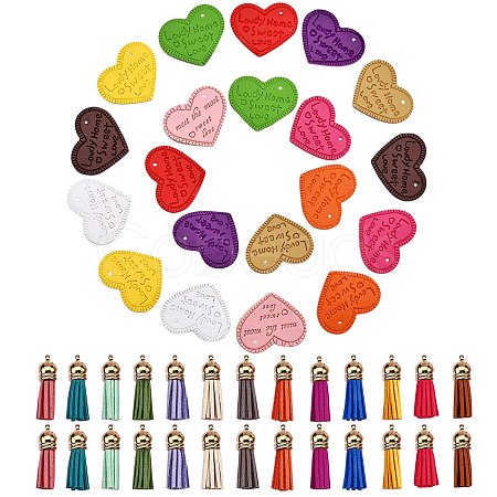 20Pcs 10 Colors Heart with Word Lovdy Home Sweet Love PU Leather Pendants FIND-SZ0001-66-1