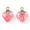 Glow in the Dark Luminous Glass Pendants, with Golden Plastic Pendant Bails and Resin Rhinestone Inside, Heart Charms, Salmon, 20x15x9mm, Hole: 2mm