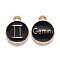 Alloy Enamel Pendants, Cadmium Free & Lead Free, Flat Round with Constellation, Light Gold, Black, Gemini, 22x18x2mm, Hole: 1.5mm