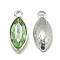 Alloy Glass Pendants, Faceted, Horse Eye, Platinum, Light Green, 20x9x5mm, Hole: 1.5mm