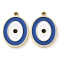 Ion Plating(IP) 304 Stainless Steel Enamel Pendants, Real 18K Gold Plated, Oval with Evil Eye Charm, Royal Blue, 18x12.5x1.5mm, Hole: 1.2mm