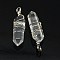 Natural Quartz Crystal Double Terminated Pointed Pendants, Rock Crystal, with Brass Pendant Settings, Faceted, Bullet, Platinum Metal Color, 35~45x10~13mm, Hole: 3mm