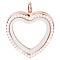 Alloy & Glass Floating Locket Pendants, with Rhinestone and Magnet, Heart Charm, Rose Gold, 35x30x7mm