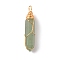 Natural Green Aventurine Double Terminated Pointed Pendants, with Golden Tone Copper Wire Wrapped, Faceted Bullet Charm, 41.5x9.5x8.5mm, Hole: 4x2.3mm