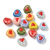 Heart Pattern Handmade Porcelain Enamel Beads X-PORC-G016-03-1