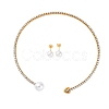 Round Plastic Imitation Pearl Stud Earrings & Heart Cubic Zirconia Rhinestone Cuff Choker Necklaces Sets SJEW-U003-08G-4