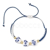 Floral Printed Porcelain Heart Braided Bead Bracelets BJEW-JB14284-3