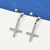 Christian Upside Down Cross 201 Stainless Steel Dangle Stud Earrings EJEW-P314-01A-P-3
