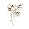 Rhinestone Dragonfly Brooch Pin with Plastic Pearl Beaded JEWB-M026-03G-1