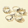 6Pcs 6 Style Butterfly & Heart & Chain Shape Alloy Stackable Rings Set RJEW-FS0001-05C-3