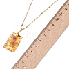 Natural Amber Rectangle Pendant 304 Stainless Steel Cable Chain Necklaces NJEW-JN05981-02-5