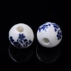 Round Flower Handmade Blue and White Ceramic Porcelain Beads X-PORC-Q201-10mm-4-2