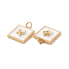 Square with Flower Pattern Brass Enamel Pendants KK-G435-09G-3
