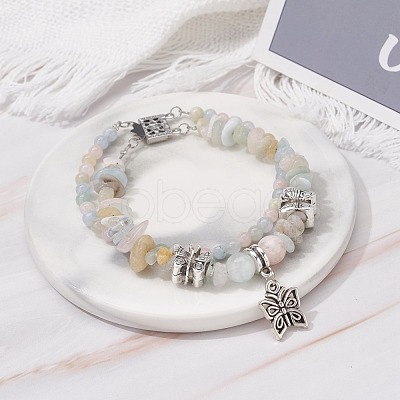 Natural Morganite Chip Beads Multi-strand Bracelet BJEW-JB07052-05-1