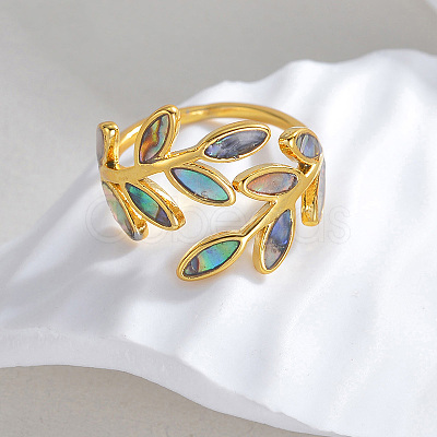304 Stainless Steel with Natural Shell Cuff Open Rings for Women FS-WGDE0C4-01-1