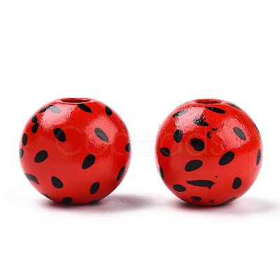 Printed Natural Wooden Fruit Beads WOOD-T021-105-1