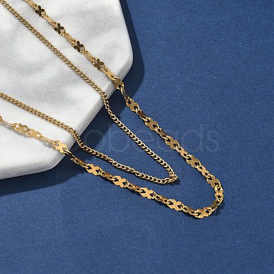 304 Stainless Steel 8 Shaped Link Chain Double Layered Necklaces for Women NJEW-U050-02D-G-1