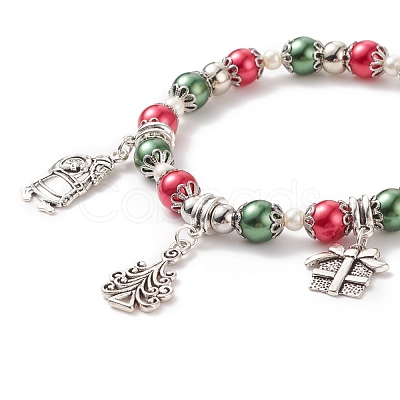 Glass Pearl Beaded Stretch Bracelet BJEW-TA00144-1