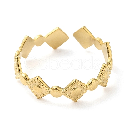 304 Stainless Steel Rhombus Open Cuff Ring for Women X-RJEW-I098-30G-1