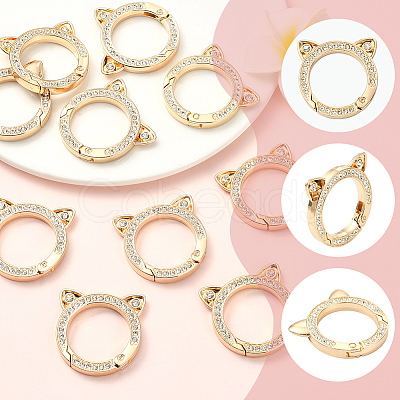 10Pcs Zinc Alloy Crystal Rhinestone Spring Gate Rings FIND-SC0019-51B-1