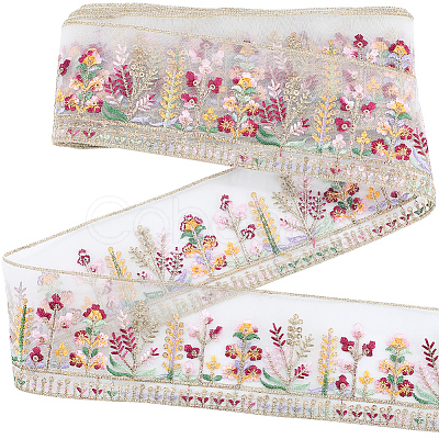 5 Yards Polyester Embroidery Flower Ribbon OCOR-CY0001-17A-1