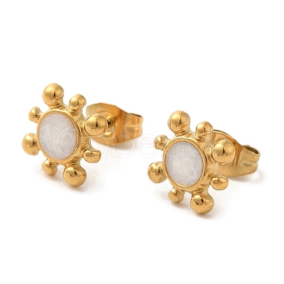 Ion Plating(IP) 304 Stainless Steel Flower Stud Earrings EJEW-C114-07A-G-1