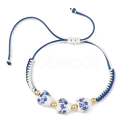 Floral Printed Porcelain Heart Braided Bead Bracelets BJEW-JB14284-1