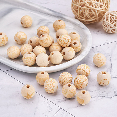100Pcs 10 Style Unfinished Natural Wood European Beads WOOD-TA0001-55-1