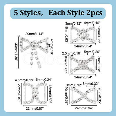 10Pcs 5 Styles Iron & Brass Brass Crystal Rhinestone Shoe Decoration FIND-HY0003-99-1