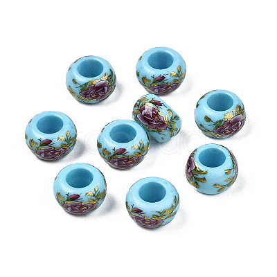 Flower Printed Opaque Acrylic Rondelle Beads SACR-S305-27-E03-1