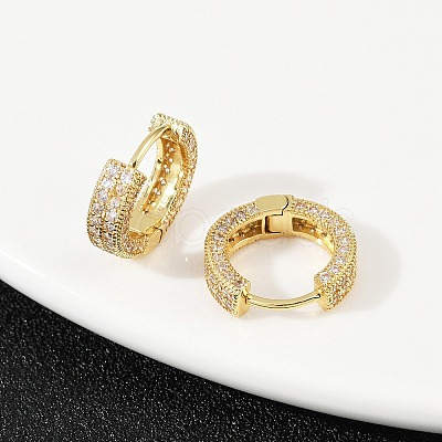 Brass Micro Pave Clear Cubic Zirconia Hoop Earrings EJEW-S277-09G-A-1