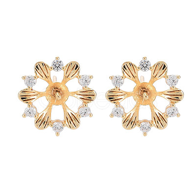 Brass Micro Pave Clear Cubic Zirconia Stud Earring Findings KK-S364-055-1