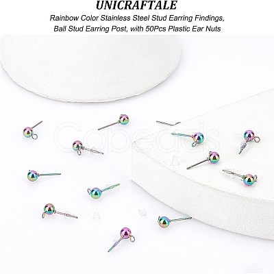 50Pcs Rainbow Color Stainless Steel Stud Earring Findings STAS-UN0037-07A-1