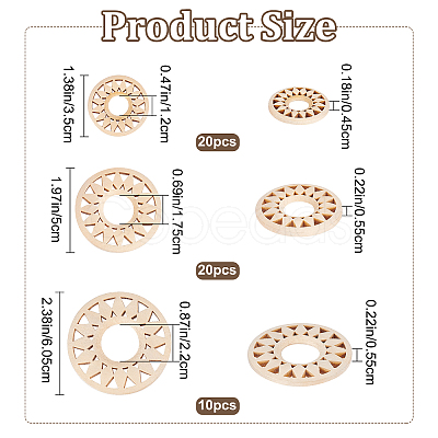 50Pcs 3 Styles Wood Hollow Pendants WOOD-CP0001-03-1