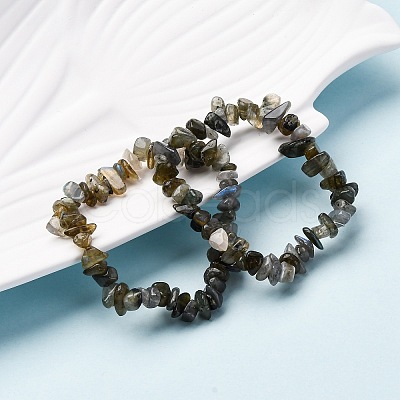 Unisex Chip Natural Labradorite Beaded Stretch Bracelets BJEW-S143-19-1