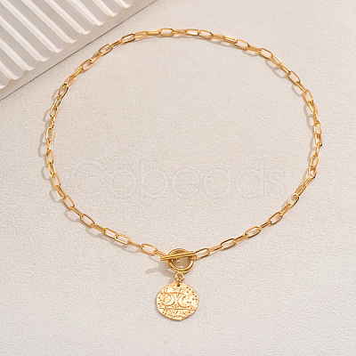 Elegant Brass Star Moon Pendant Paperclip Chain Mecklaces for women TP5799-1