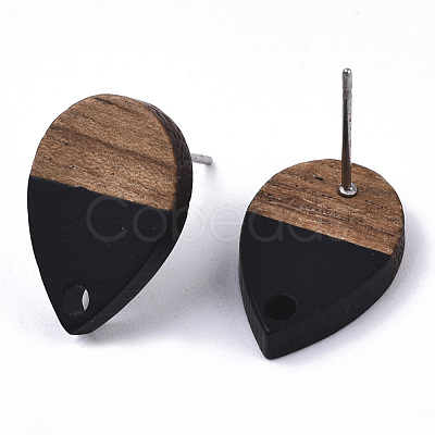 Resin & Walnut Wood Stud Earring Findings X-MAK-N032-002A-B01-1