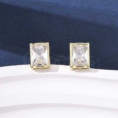 Brass Micro Pave Clear Cubic Zirconia Stud Earrings EJEW-C174-02D-G-1