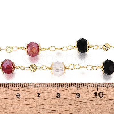 Handmade Brass & Glass Beaded Chains KK-N281-10G-1