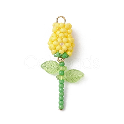 Glass Seed Beaded Rose Pendants PALLOY-MZ00959-02-1