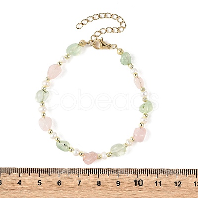 Natural Rose Quartz & Prehnite & Freshwater Pearl Beaded Bracelets BJEW-JB14268-1