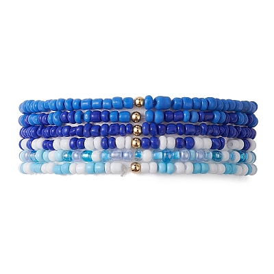 6Pcs Glass Seed & Brass Beaded Stretch Bracelets Set BJEW-JB09538-03-1