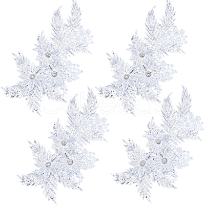 4Pcs Flower & Leaf Polyester and Plastic Applqiues PATC-CY0001-49A-1