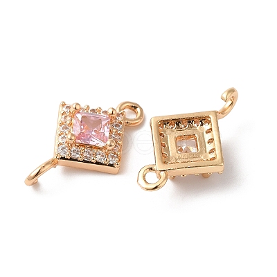 Brass Micro Pave Clear Cubic Zirconia Rhombus Links Connector Charms KK-C062-004G-1