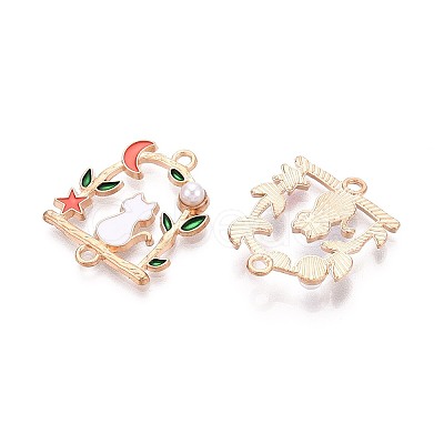 Alloy Enamel with ABS Imitation Pearl Cat Back with Swing Connector Charms PALLOY-T092-60-1