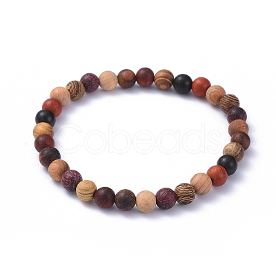 Wood Beads Stretch Bracelets BJEW-JB05050-01-1