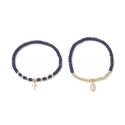2Pcs Natural Lapis Lazuli Beads Stretch Bracelets BJEW-JB13415-02-1