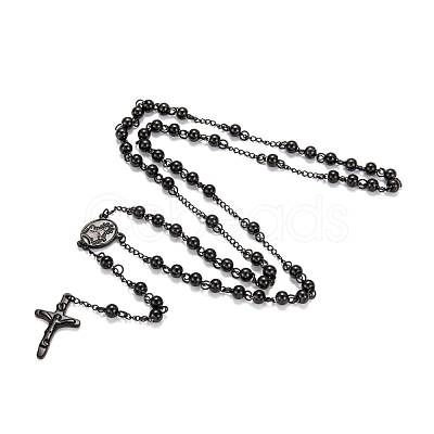 Men's Rosary Bead Necklace with Crucifix Cross NJEW-I011-6mm-04-1