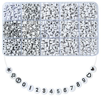 900Pcs 15 Styles White and Black Acrylic Beads SACR-YW0001-67-1